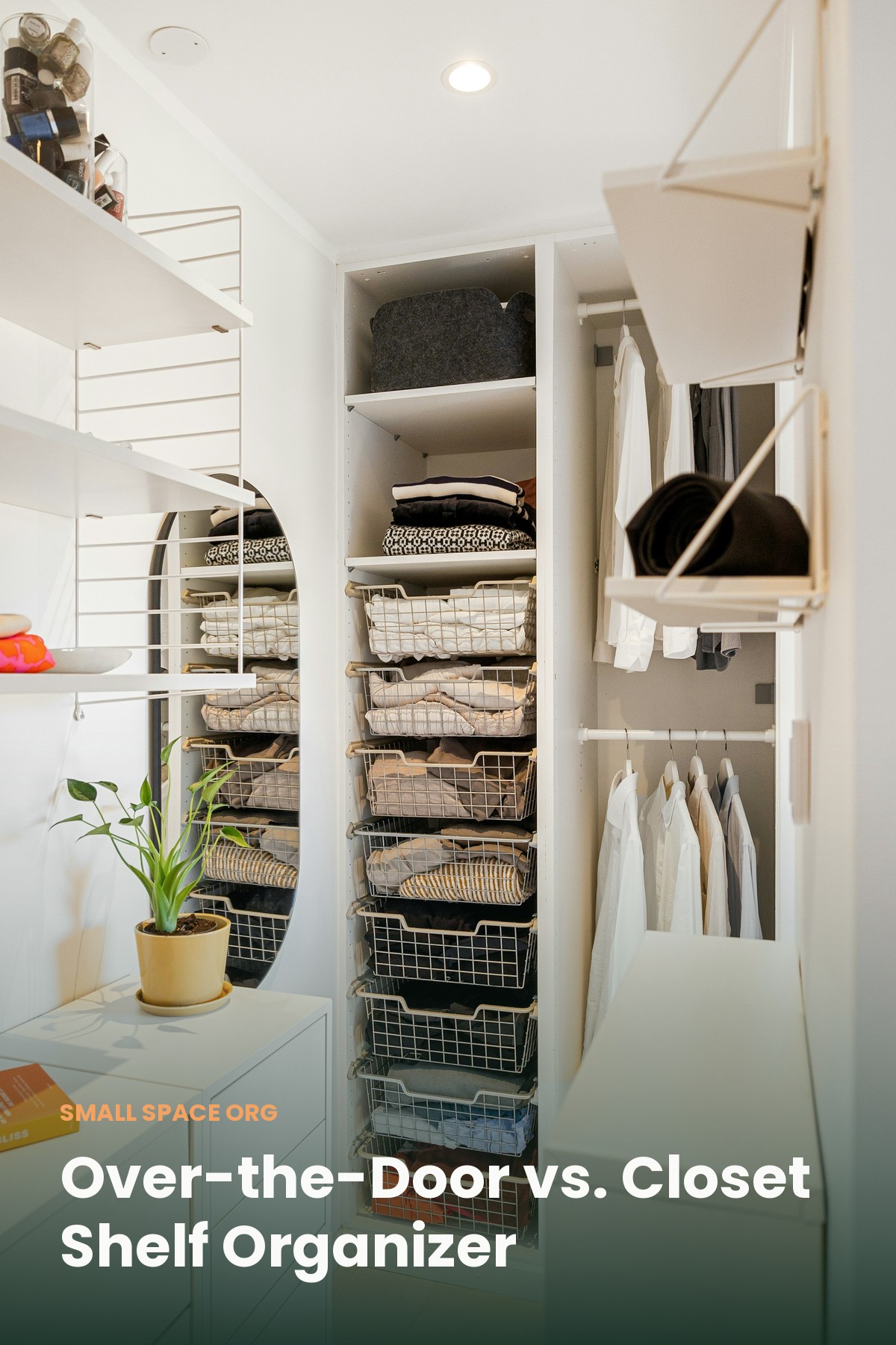 A living room with built-in shelving and a wood lattice room divider