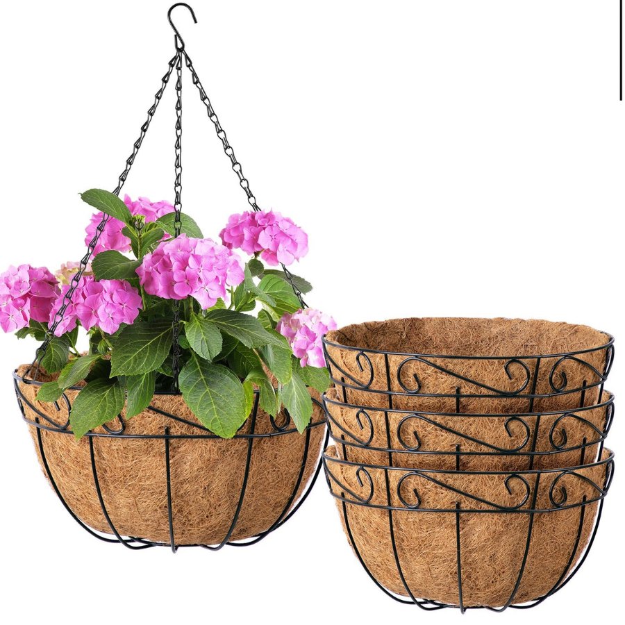 AMAGABELI metal wire hanging basket lined with coconut fiber, suspended by a chain