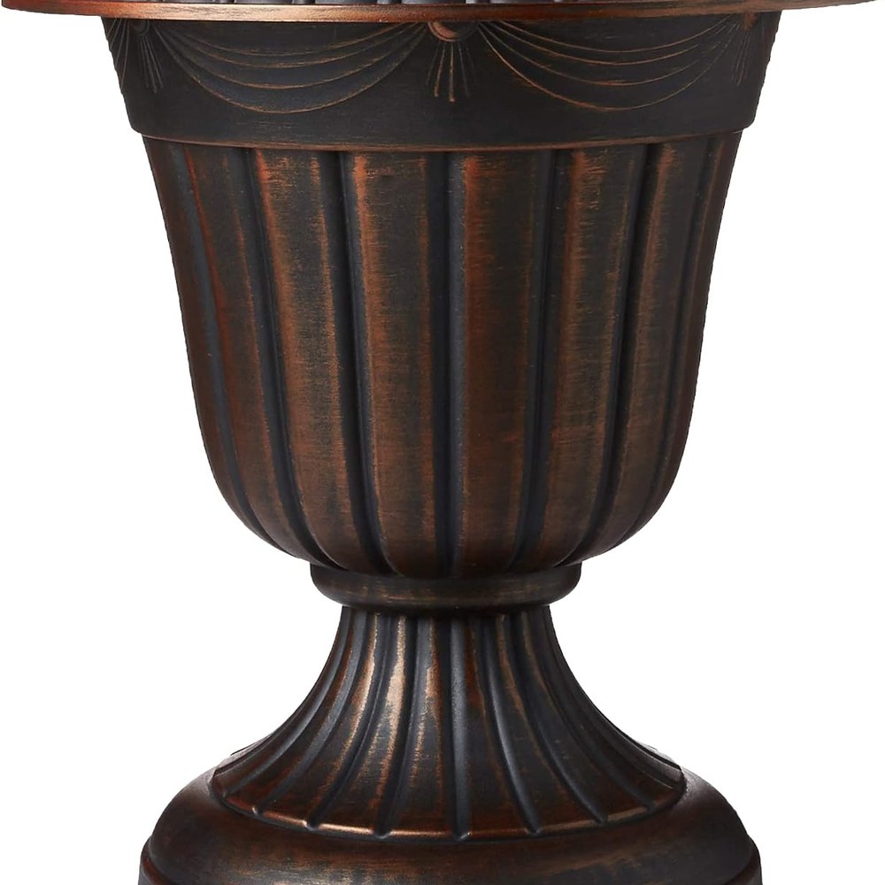 Arcadia Garden Products classic plastic urn planter in brushed copper finish