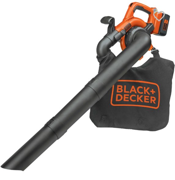 Orange and black BLACK+DECKER cordless leaf sweeper vacuum combo kit