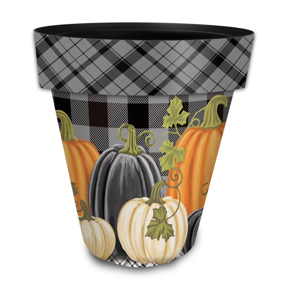 Briarwood Lane large planter with a checkered pumpkin print design