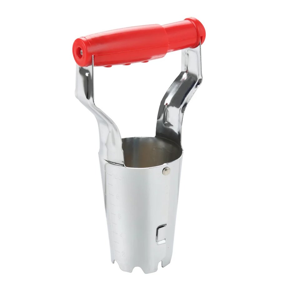 FLORA GUARD steel bulb planter with spring-loaded handle and depth markers