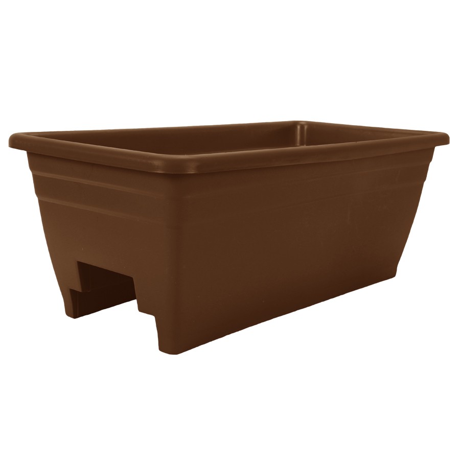 Chocolate brown plastic deck rail planter box on a white background