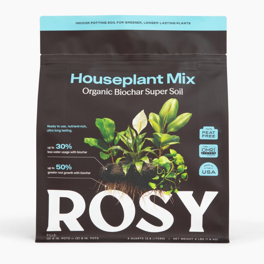 Rosy Soil organic houseplant potting mix with biochar and worm castings