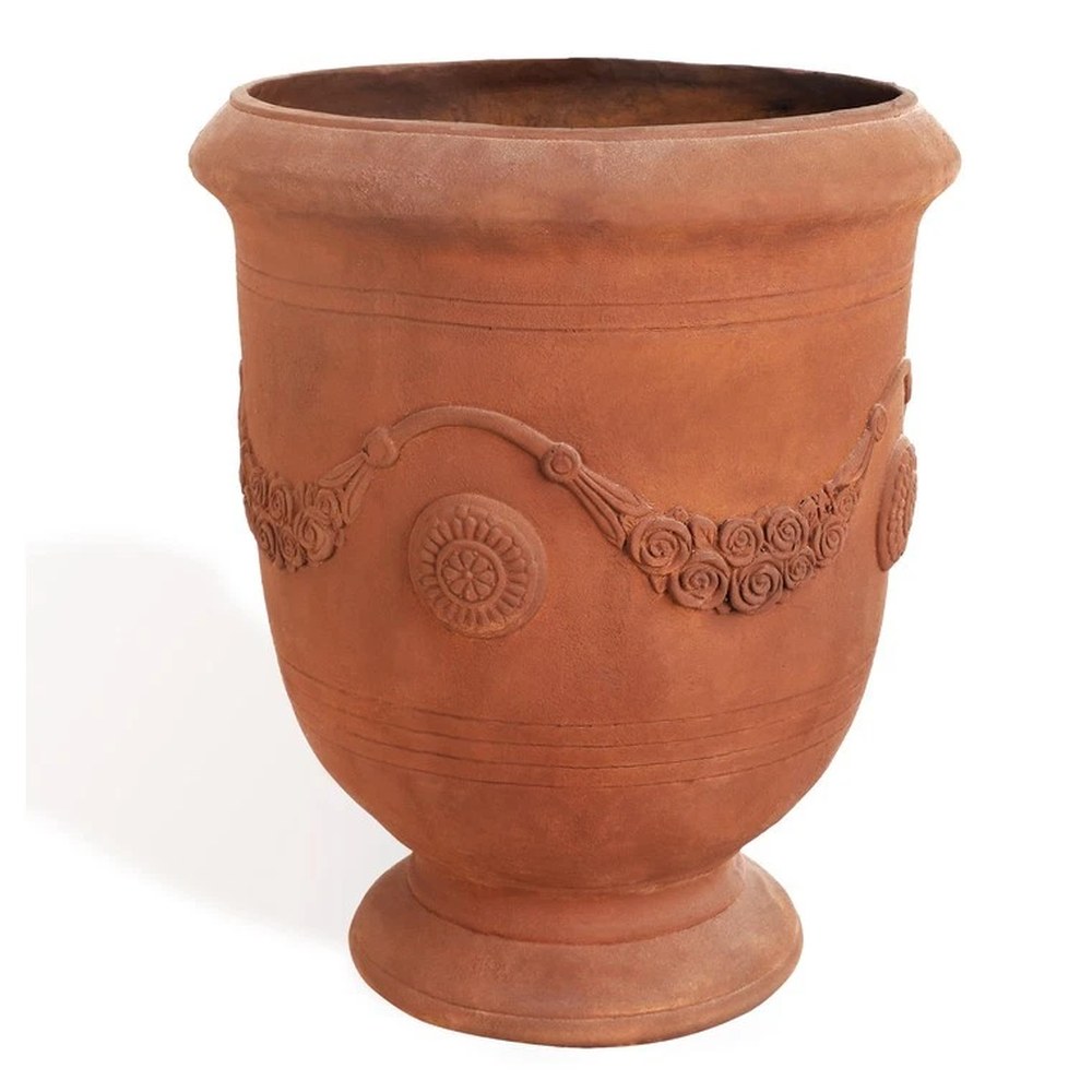 Worth Garden large concrete-textured urn planter in a rust-like finish