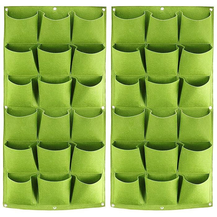 ZOENHOU green felt wall planter panels with rows of pockets